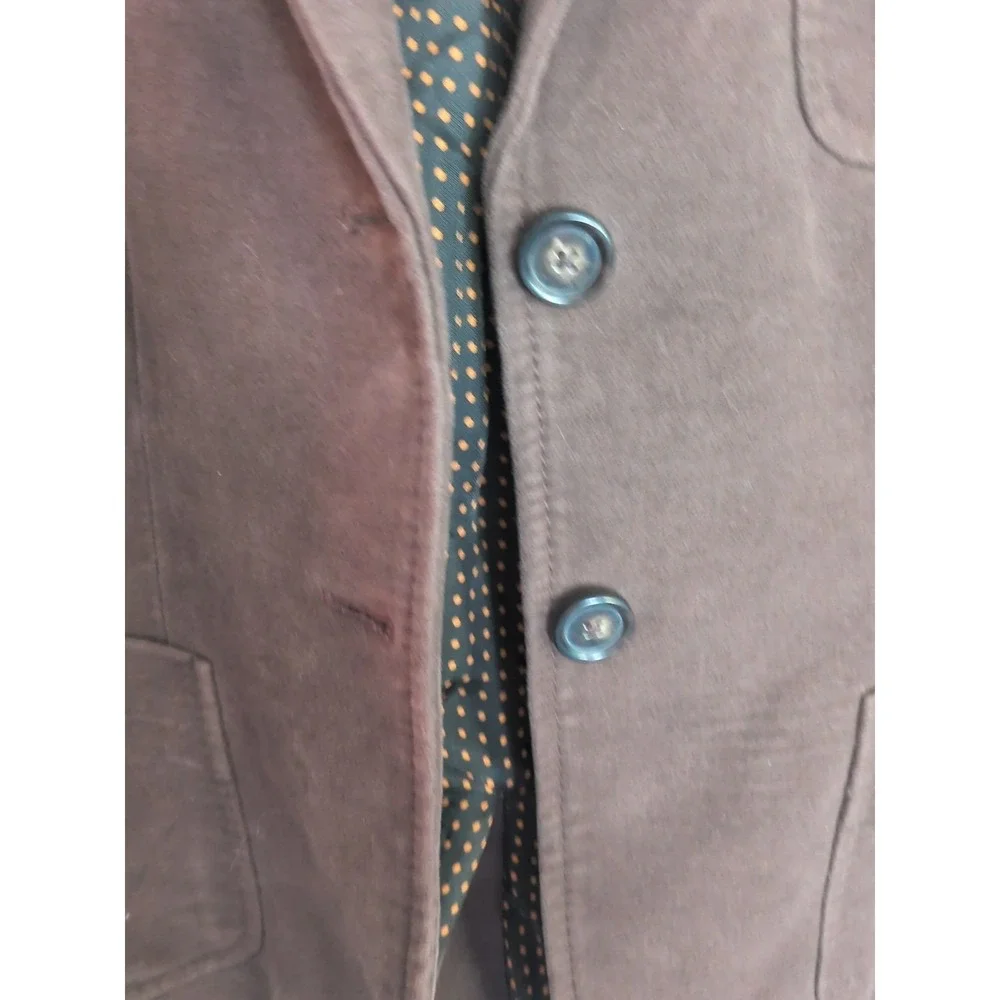 Hk_Hhh Women's Brown Cotton Blazer Jacket Size Small Polka Dot Lining Casual Pre - Picture 5 of 13
